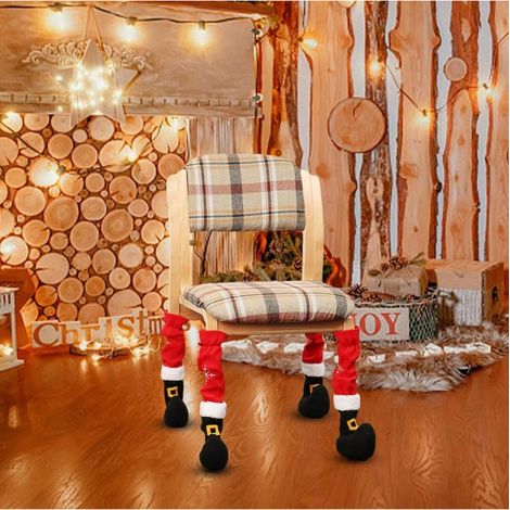 Ensemble de 4 housses de pieds de chaise de Noël, protège-pieds décoratifs en flanelle (1/5)