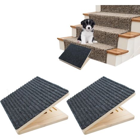 Set of 2 Wooden Dog Ramp for Stairs, Adjustable with Non-Slip Surface, Foldable Aid Ramp for Small Dogs and Cats (1/5)