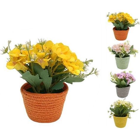 TRADE SHOP - Piantina Fiori Artificiale Con Vaso In Corda In 4 Colori Arredamento Decorativo 656143 - (1/3)