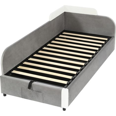 Hydraulic Storage Single Bed Lit Coffre Lit Simple Upholstered Bed Frame with End Pocket Strap Handles Raised Edge for Bedroom Small Spaces (1/5)