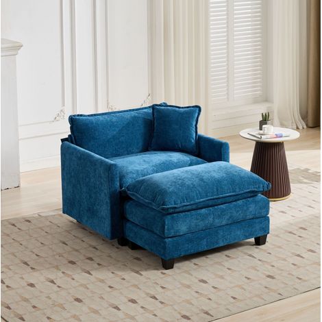 Canapé modulable structure bois massif, chenille bleu OKMYHOME (1/5)