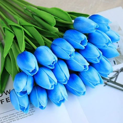 Bouquet de tulipanes artificiales azules para boda, oficina, fiesta y decoración de interiores, con oso de fresa, kit de decoración electrónica (1/4)