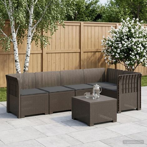 Canapé de Jardin Modulable 5 Places en Polypropylène Aspect Rotin avec Coussins Gris Clair - PANGIVO (1/5)