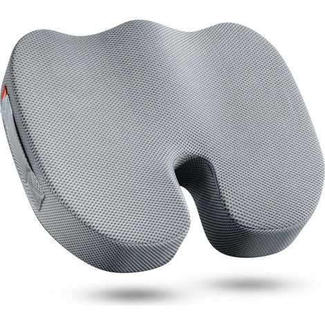 Coussin de Siège en Mousse à Mémoire de Forme, Design Ergonomique Creux, Assise Épaisse et Large 46x40x8.5cm, Housse en Maille Respirante et Lavable, pour Bureau et Voiture, Gris (1/5)