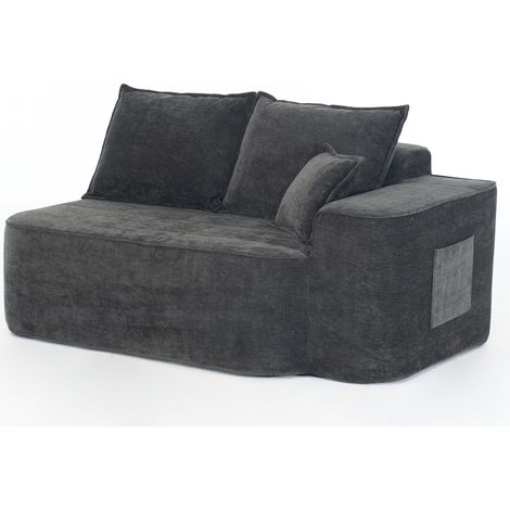 Canapé 2 places confortable sans montage, canapé doux avec coussin et poches latérales, noir (1/5)
