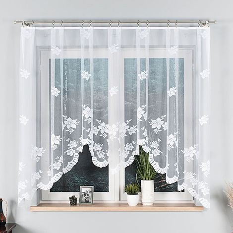 Irena - Tenda jacquard pronta all'uso con taglio sul fondo - 310x160 cm - bianca (1/5)