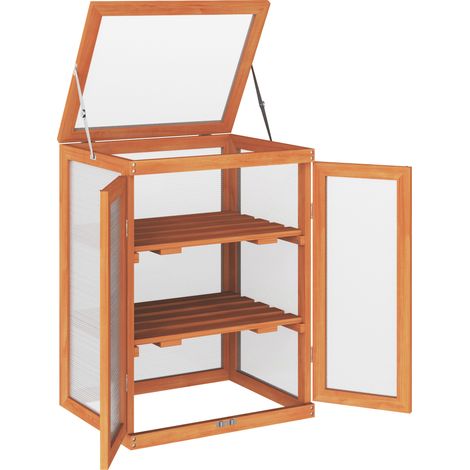 Outsunny 3-tier Wood Greenhouse Garden Polycarbonate Cold Frame Balcony Grow House w/ Storage Shelf for Plants, Flowers, Orange