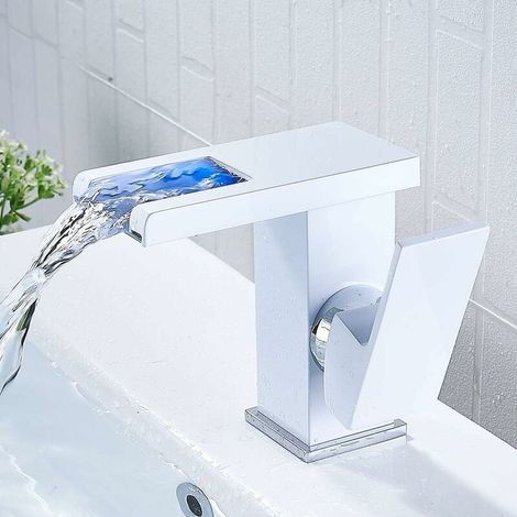 Robinet de salle de bain LED à cascade, blanc (1/5)