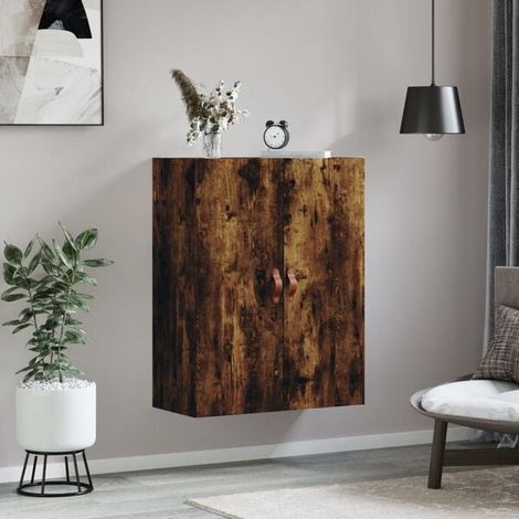Meuble de Rangement Mural Suspendu en Bois Couleur Fumé Chêne, 69.5 x 34 x 90 cm, Étagère Murale de Salon et Chambre (1/5)