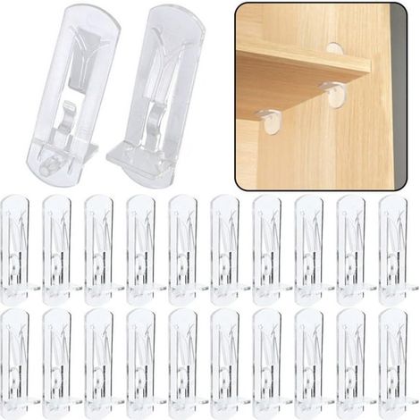 Regalwinkel – 20 Kunststoff-Regalwinkel mit Schnappverschluss – 6 mm Regalstifte – selbstsichernde Befestigungselemente – transparente Regalstifte...