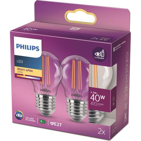 ampoule LED Sphérique E27 40W Blanc Chaud Claire, Verre, Lot de 2 (1/5)