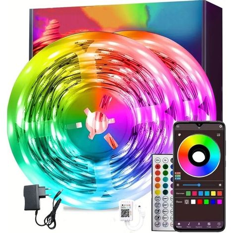 Led Chambre 30M Ruban Led Bande Lumière Décorative Multicolore, Rgb Guirlande de Lumineuse Dimmable avec Télécommande, Bluetooth APP, Musicale pour Maison, Salon, Cuisine [Classe énergétique F] (1/5)