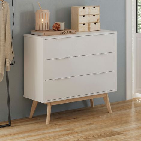 Commode 3 tiroirs 80x40x83 cm en pin blanc - KLIMEA