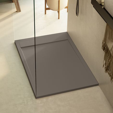 Receveur de douche 140x90 extra-plat Marron en résine minérale antidérapant effet ardoise - Magnus LAVABERG (1/5)