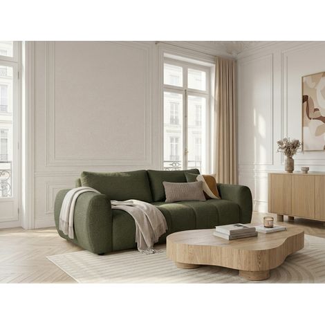 BOBOCHIC - Canapé droit convertible ouverture express 3 places FUJI tissu chiné Vert (1/5)