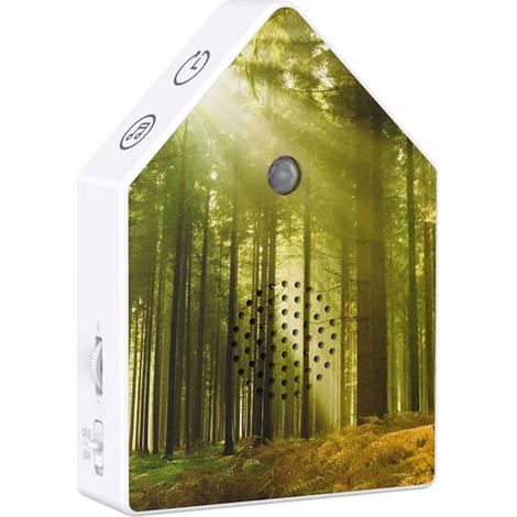 Boîte à chants d'oiseaux - Aide au sommeil par bruit blanc pour la maison - Avec détecteur de mouvement - Effets sonores naturels - 4 chants d'oiseaux naturels - Volume réglable (1/5)