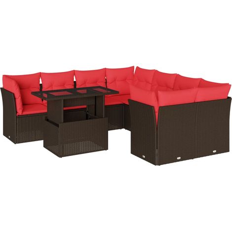 9-teiliges Gartensofa-Set mit Kissen, braun, Polyrattan vidaXL (1/5)