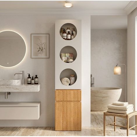 MODFU – Armadio alto 45x50x200 cm in MDF/truciolato con 2 ante, cassetto, 5 scomparti e carico 20 kg – Grigio chiaro/naturale (1/5)