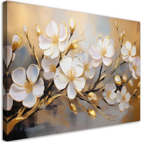 Tableau déco Fleurs blanches modernes Plantes Brindilles 100x70 (1/5)