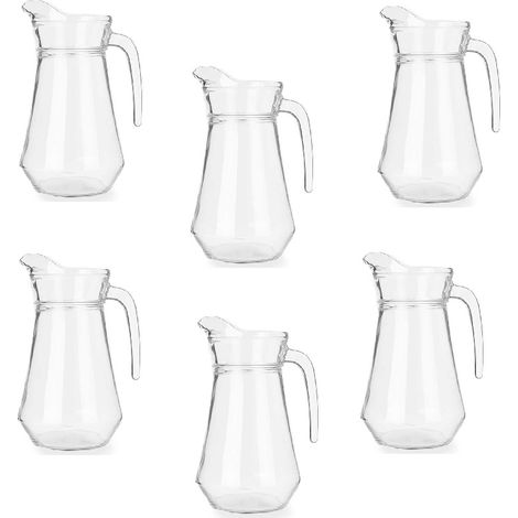 6 brocche Caraffa in vetro bottiglia brocca con manico da 1.3 litri dispenser da acqua bibite bibite succhi bevande in  tavola cucina ristorante hotel elegante ad uso professionale o domestico
