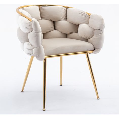 Sillón auxiliar 58x59x75 cm de terciopelo beige, lote de 2, para salón, con reposabrazos – MEUBLIV (1/5)