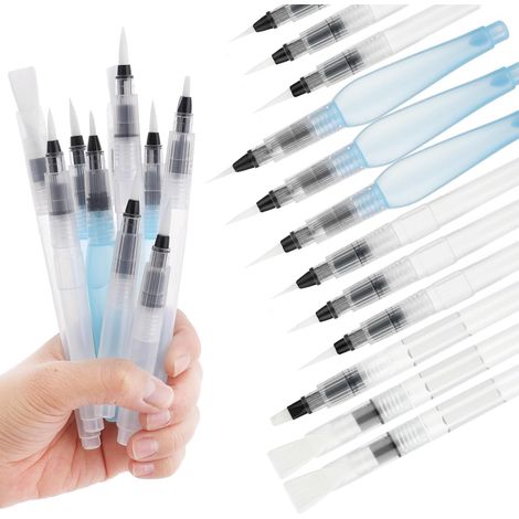 12 Stück Wasserpinsel Stifte (9 Weiß+3 Blau), Aquarell Wassertankpinsel für Malerei & Kunst