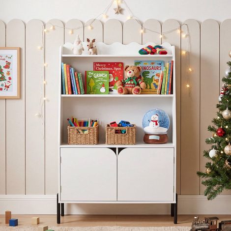 Montessori Wooden Children's Shelf, White, 3 Compartments (1/5)