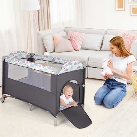 Parc Bébé XL 125 x 65 x 76 CM Centre Activité Enfants Base Antidérapante Porte Zip Gris CW10752 (1/2)