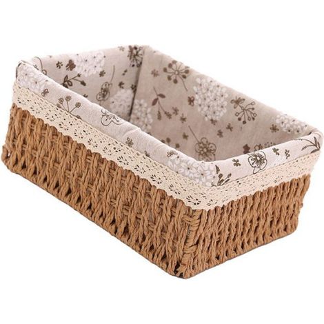 Panier De Rangement Tissé - Rotin Naturel Et Paille - Bureau Chambre Salle De Bain - 22x16x10 Cm - 1 Pièce (1/5)