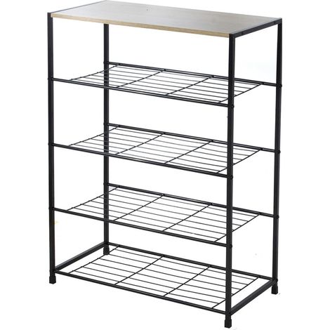 Calicosy – Étagère à chaussures 5 niveaux en métal noir – Dimensions L63 x P30 x H83 cm – Optimise l'espace – Grilles en métal pour rangement efficace