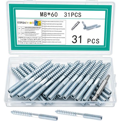 31 Pcs Vis Double Filetage, M8 x 60mm Vis à Double Filetage (1/5)