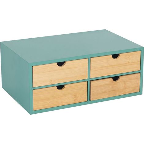 Organiseur de bureau, 4 tiroirs, H x L x P : 14 x 33 x 21 cm, bambou & MDF, menthe/nature (1/5)
