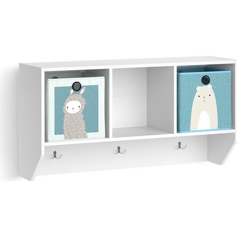 Scaffale a muro per bambini Luigi, Bianco, 107.2 x 56 cm con 2 scatole pieghevoli opt.2, Vicco