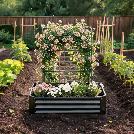 Grande jardinière surélevée en métal noir 120 x 60 x 150 cm (1/5)