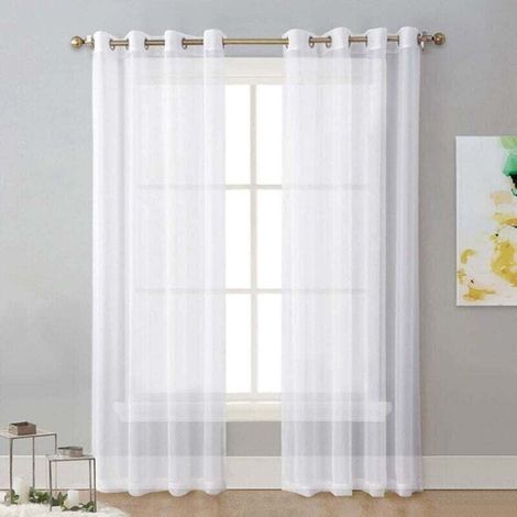 Rideau en tulle creux semi-occultant blanc 132 x 240 cm, deux pièces-Crezuo (1/4)