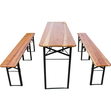 Table de brasserie pliable 177 cm avec 2 bancs, bois certifié et structure renforcée, compact pour jardin, pique-nique, BBQ, CHICFURN (1/5)