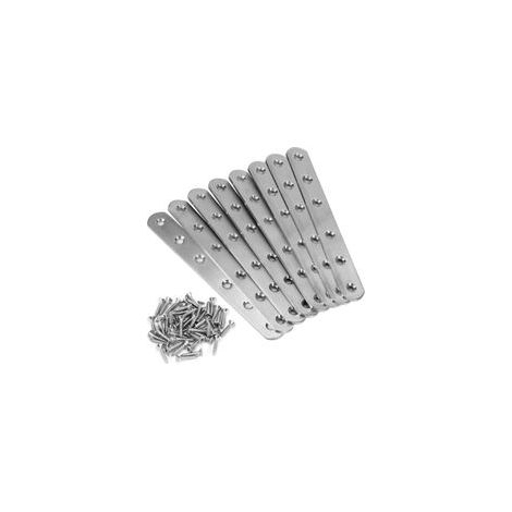 Lot de 8 équerres plates en inox, supports de fixation droits, plaques de réparation meubles, 158x20x3 mm – (1/5)