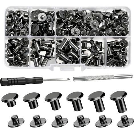 110 Pièces Rivets Rivet Cuir a Visser M5 x 4/5/6/8/10/12mm Vis de Reliure pour Les Décorations en Cuir DIY L'artisanat,portefeuille,livres,bagages,bricolage (1/2)