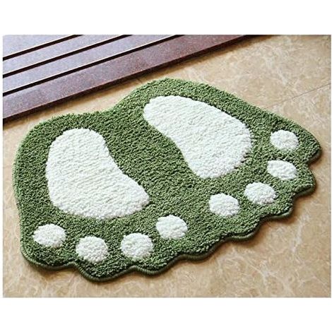 Tapis de bain antidérapant pour salle de bain Motif pieds mignons et doux Absorbant l'eau pour chambre à coucher, cuisine, couloir, porte (vert, 40 x 60 cm) (1/5)