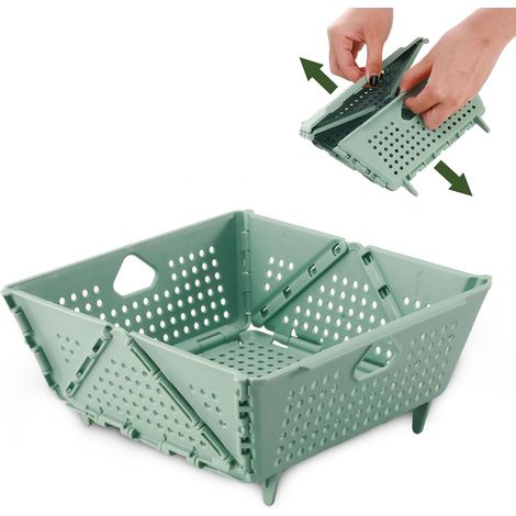 Passoires et passoires pliables en plastique, passoire alimentaire pliable pour cuisine, panier de drainage pliable pour pâtes, fruits, légumes, lave-vaisselle (vert) (1/5)