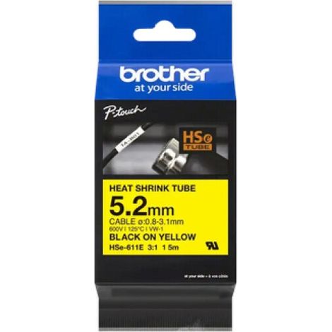 HSE-611E - černý tisk na žluté, šířka 5,2 mm