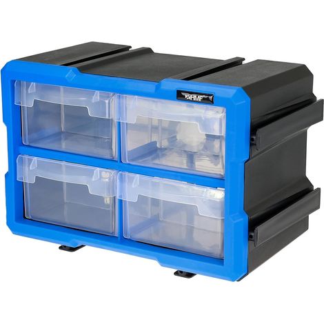 Boîte de rangement pour petites pièces avec 4 tiroirs, mallette de rangement extensible pour vis et outils 8 compartiments 29,5 x 19,5 x 16 cm bleu-noir (1/5)