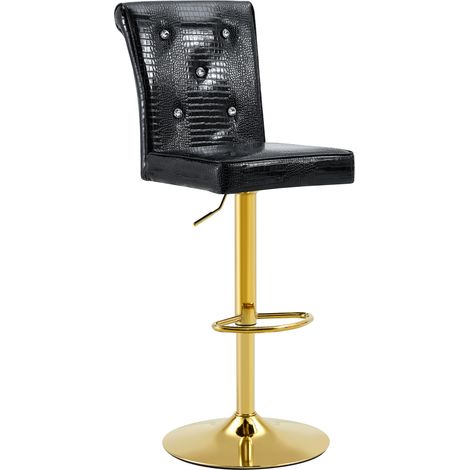 Lot de 4 chaises de bar vintage noires au motif crocodile, revêtement en cuir régénéré PVC, détails cristal, siège confortable, pour cuisine et restaurant CHICFURN (1/5)