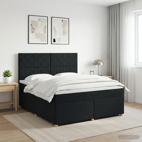 vidaXL Lit boxspring avec matelas Noir 140 x 190 cm Tissu (1/5)