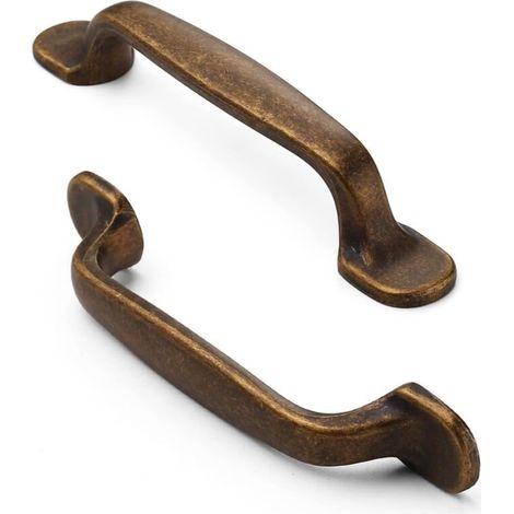 Set mit 6 antiken Messing-Küchenschrankgriffen, Schrankbeschlägen, Schubladengriffen, Schranktürgriffen, Messing, 96-mm-Mittelloch