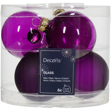 Decoris Weihnachtskugeln aus Glas Ø 6 cm violett 6 Stück Kugel