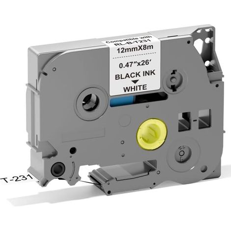 Lot de 5 rubans laminés TZe/TZ (12 mm / 0,47 po, noir sur blanc, réf. TZe-231)  remplacement pour étiqueteuses Brother P-Touch (1/5)
