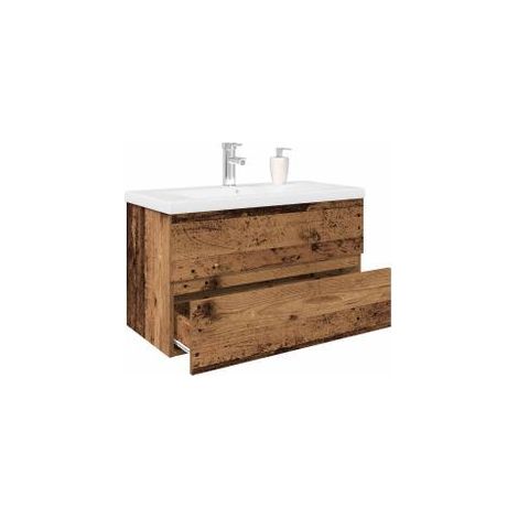 Meuble lavabo avec bassin et robinet intégrés vieux bois