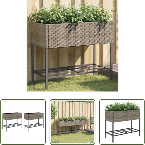 Blumenkübel -  Hochbeete mit Ablage 2 Stk. Grau 90x40x75 cm Poly Rattan (1/5)
