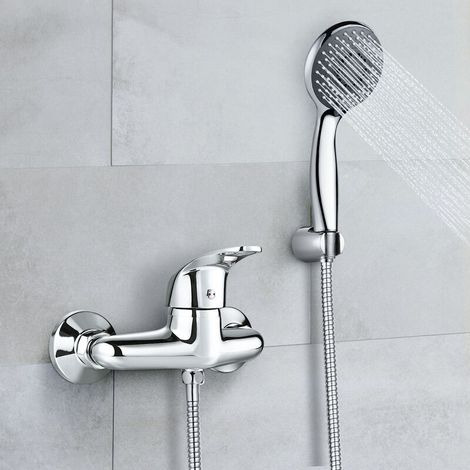 Mitigeur Douche Chrome avec Douchette à Main 3 Jets Modes avec Tuyau Flexible de 1,5 m et Support de Douche Fixe – DBWF02FA (1/4)